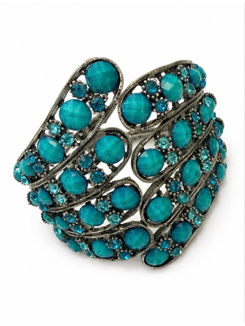 Turquoise and Silver Tone Cuff Bracelet